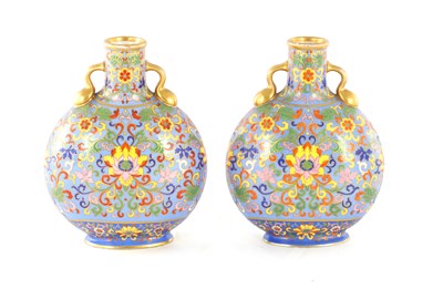Lot 70 - A PAIR OF LATE 19TH CENTURY ENGLISH COALPORT CERAMIC MOON FLASKS