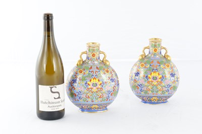 Lot 70 - A PAIR OF LATE 19TH CENTURY ENGLISH COALPORT CERAMIC MOON FLASKS