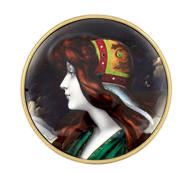 Lot 825 - LOUIS CLEMENT. A FINE LATE 19TH CENTURY FRENCH LIMOGES ENAMEL ART NOUVEAU HANGING PLAQUE