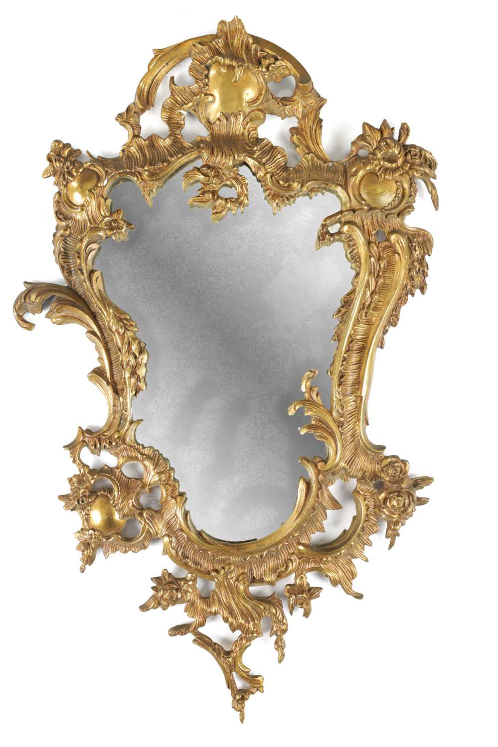 Lot 1500 - A 19TH CENTURY FRENCH ORMOLU ROCOCO STYLE HANGING MIRROR