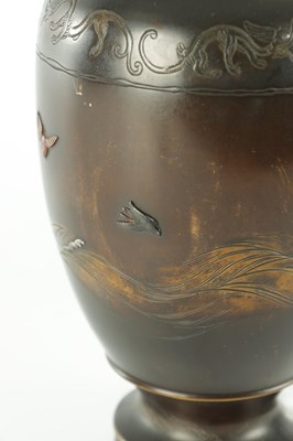 Lot 489 - A PAIR OF JAPANESE MEIJI PERIOD BRONZE AND MIXED METAL VASES