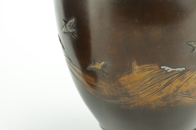 Lot 489 - A PAIR OF JAPANESE MEIJI PERIOD BRONZE AND MIXED METAL VASES