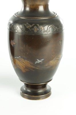 Lot 489 - A PAIR OF JAPANESE MEIJI PERIOD BRONZE AND MIXED METAL VASES