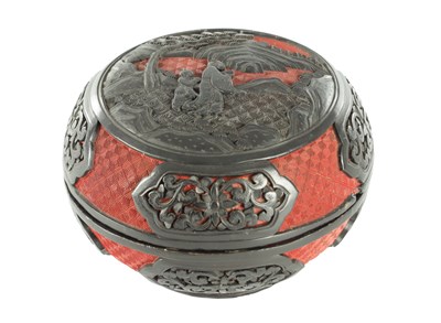 Lot 674 - A 19TH CENTURY CHINESE CINNABAR AND EBONY LACQUERWORK LIDDED BOX