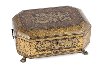 Lot 130 - A GOOD REGENCY CHINESE EXPORT LACQUERED WORK BOX