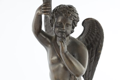 Lot 575 - A PAIR OF 19TH CENTURY FRENCH BRONZE AND GILT BRONZE FOUR BRANCH FIGURAL CANDELABRA