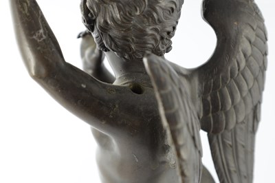Lot 575 - A PAIR OF 19TH CENTURY FRENCH BRONZE AND GILT BRONZE FOUR BRANCH FIGURAL CANDELABRA