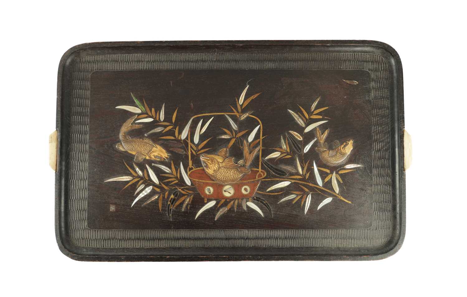 Lot 543 - A JAPANESE MEIJI PERIOD SHIBIYAMA INLAID HARDWOOD TRAY