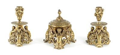 Lot 880 - A LATE 19TH CENTURY FRENCH GILT BRONZE DESK GARNITURE
