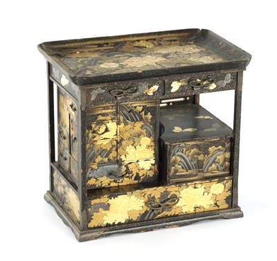 Lot 100 - A FINE JAPANESE MEIJI PERIOD GOLD AND SILVERED LACQUERWORK COLLECTORS CABINET