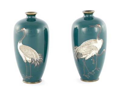 Lot 165 - A PAIR OF SMALL JAPANESE MEIJI PERIOD CLOISONNÉ VASES