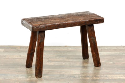 Lot 1669 - A GOOD PRIMITIVE OAK PIGS BENCH / TABLE