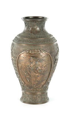 Lot 102 - A GOOD JAPANESE MEIJI PERIOD BRONZE RELIEF CAST VASE