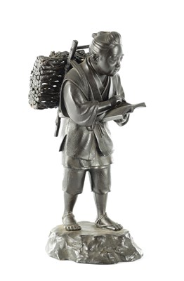 Lot 57 - A JAPANESE MEIJI PERIOD BRONZE FIGURE OF A WOOD CUTTER