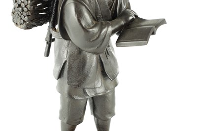 Lot 57 - A JAPANESE MEIJI PERIOD BRONZE FIGURE OF A WOOD CUTTER