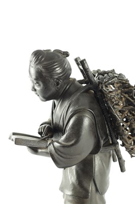 Lot 57 - A JAPANESE MEIJI PERIOD BRONZE FIGURE OF A WOOD CUTTER
