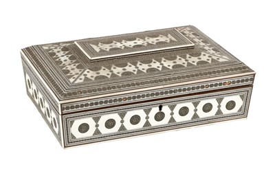 Lot 606 - A 19TH CENTURY ANGLO-INDIAN VIZAGAPATAM IVORY AND MICROMOSAIC SEWING BOX