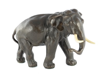 Lot 447 - A JAPANESE MEIJI PERIOD FILLED BRONZE SCULPTURE OF AN ELEPHANT