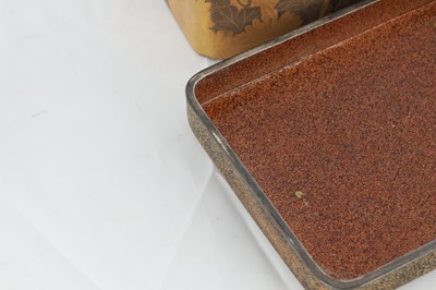 Lot 570 - A JAPANESE MEIJI PERIOD GILT LACQUERED RECTANGULAR BOX AND COVER
