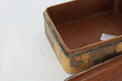 Lot 570 - A JAPANESE MEIJI PERIOD GILT LACQUERED RECTANGULAR BOX AND COVER