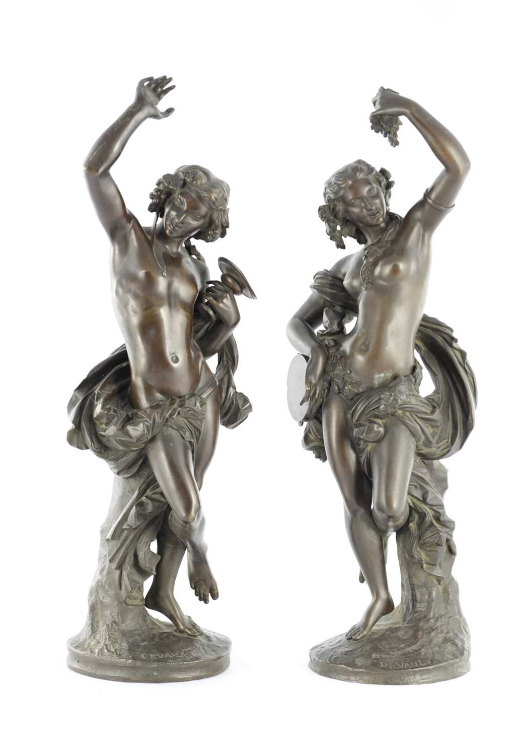 Lot 587 - THÉODORE-FRANÇOIS DEVAULX (FRENCH, 1808-1870), A PAIR OF 19TH CENTURY BRONZE SCULPTURES OF BACCHUS AND DIANNA