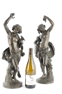 Lot 587 - THÉODORE-FRANÇOIS DEVAULX (FRENCH, 1808-1870), A PAIR OF 19TH CENTURY BRONZE SCULPTURES OF BACCHUS AND DIANNA