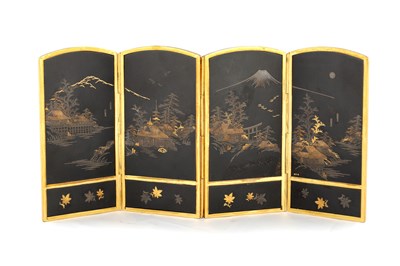 Lot 656 - A JAPANESE MEIJI PERIOD MINIATURE SHAKUDO AND MIXED METAL TABLE SCREEN