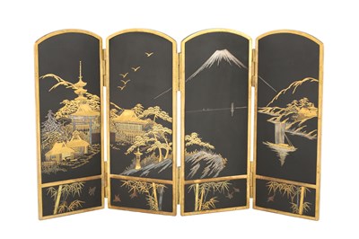 Lot 668 - A JAPANESE MEIJI PERIOD MINIATURE SHAKUDO AND MIXED METAL TABLE SCREEN