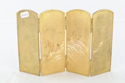Lot 668 - A JAPANESE MEIJI PERIOD MINIATURE SHAKUDO AND MIXED METAL TABLE SCREEN