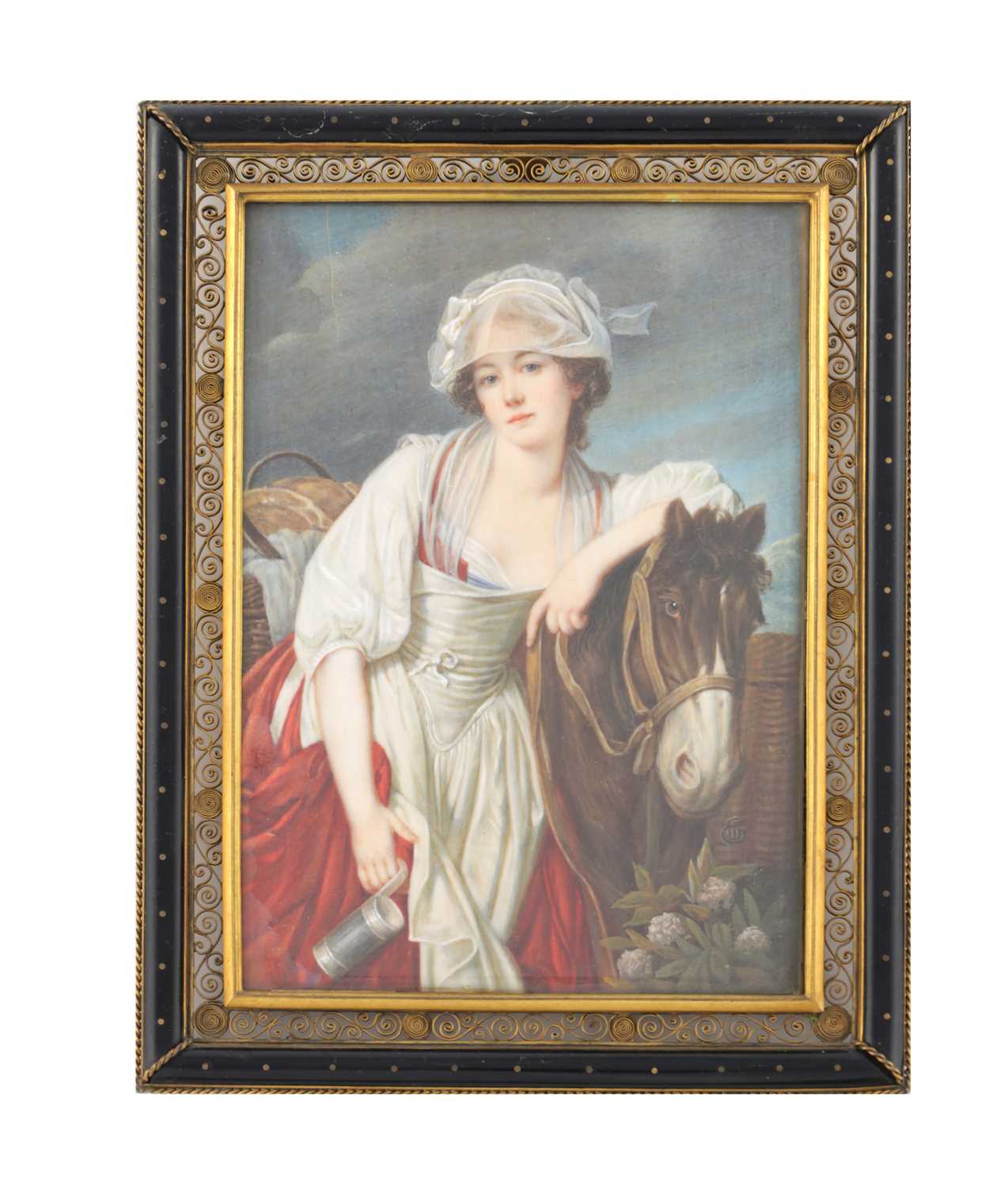 Lot 637 - A LATE 19TH CENTURY FRENCH MINIATURE HALF PORTRAIT ON IVORY