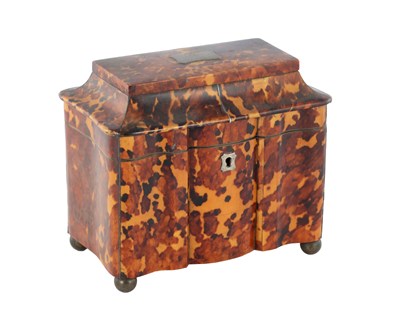 Lot 995 - A REGENCY TORTOISESHELL AND SILVER WIRE INLAID TEA CADDY