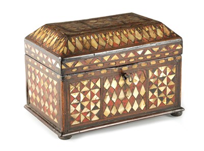 Lot 615 - AN EARLY OTTOMAN MOTHER OF PEARL AND TORTOISESHELL VENEERED BOX