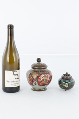 Lot 538 - TWO JAPANESE MEIJI PERIOD CLOISONNE ENAMEL COMPRISING OF A KORO AND A LIDDED VASE