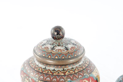 Lot 538 - TWO JAPANESE MEIJI PERIOD CLOISONNE ENAMEL COMPRISING OF A KORO AND A LIDDED VASE