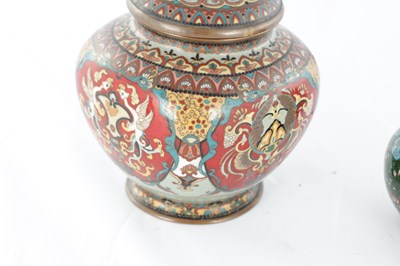 Lot 538 - TWO JAPANESE MEIJI PERIOD CLOISONNE ENAMEL COMPRISING OF A KORO AND A LIDDED VASE