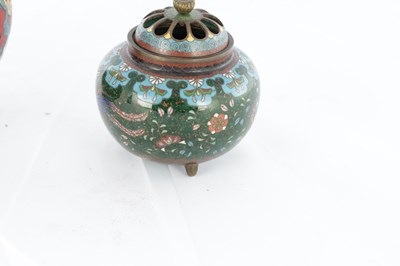 Lot 538 - TWO JAPANESE MEIJI PERIOD CLOISONNE ENAMEL COMPRISING OF A KORO AND A LIDDED VASE