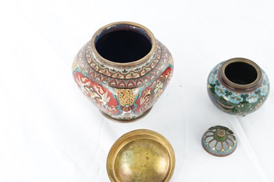 Lot 538 - TWO JAPANESE MEIJI PERIOD CLOISONNE ENAMEL COMPRISING OF A KORO AND A LIDDED VASE