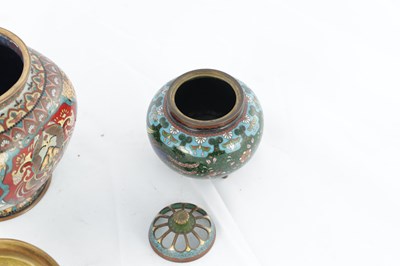 Lot 538 - TWO JAPANESE MEIJI PERIOD CLOISONNE ENAMEL COMPRISING OF A KORO AND A LIDDED VASE