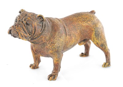 Lot 839 - AN EARLY 20TH CENTURY COLD PAINTED BRONZE SCULPTURE OF A BULLDOG BY FRANZ BERGMAN