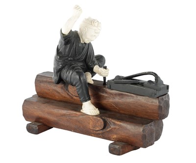 Lot 432 - A MEIJI PERIOD JAPANESE BRONZE, IVORY AND WOOD SCULPTURE
