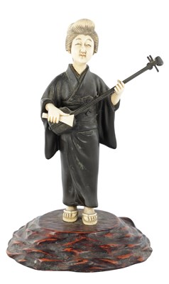 Lot 639 - A MEIJI PERIOD JAPANESE BRONZE, IVORY AND WOOD SCULPTURE