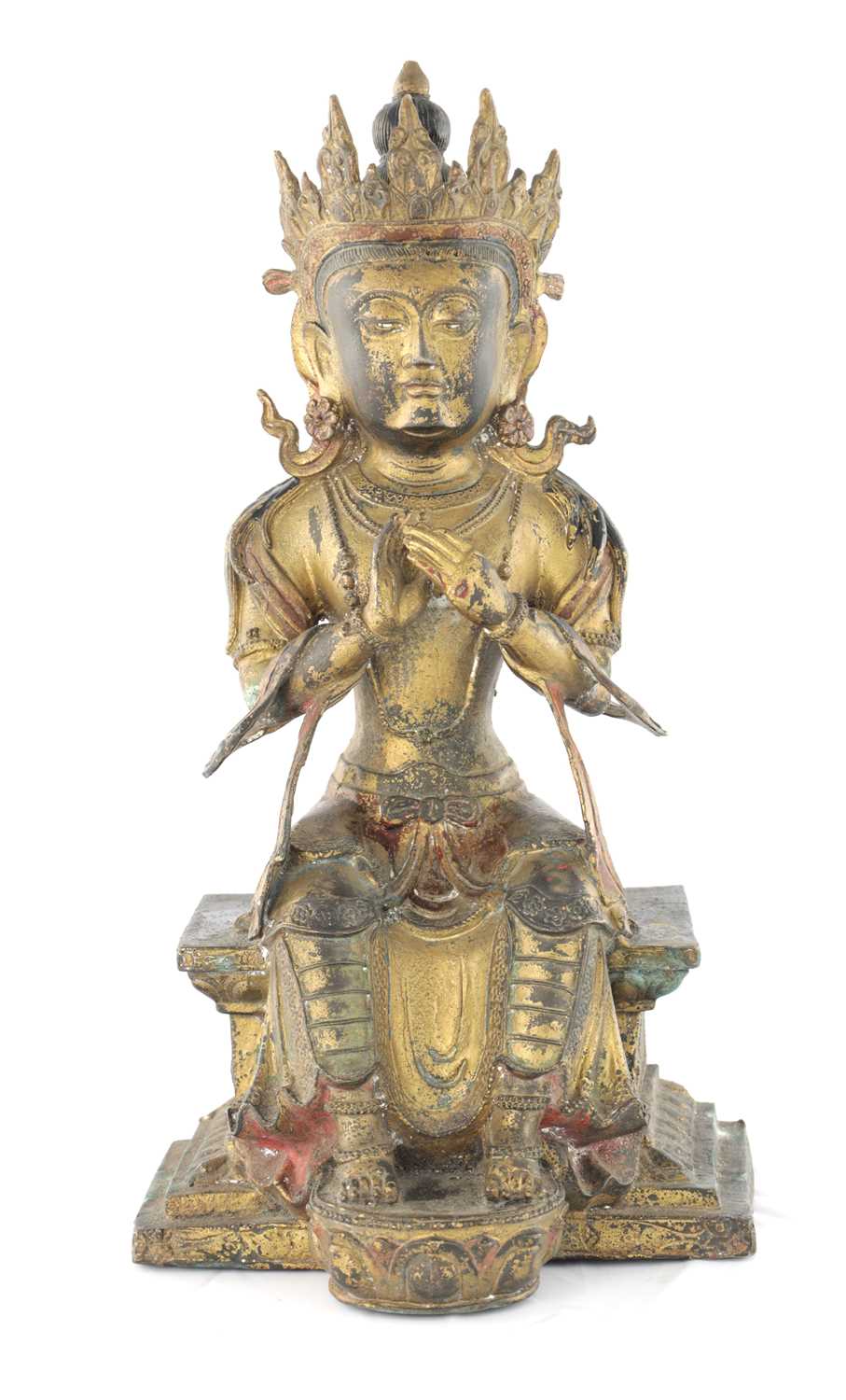 Lot 436 - A CHINESE GILT BRONZE SEATED BUDDHA