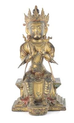 Lot 436 - A CHINESE GILT BRONZE SEATED BUDDHA