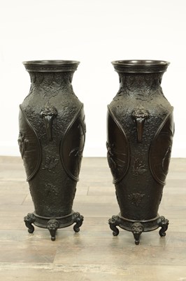 Lot 58 - A LARGE PAIR OF JAPANESE MEIJI PERIOD BRONZE VASES