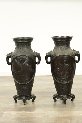 Lot 58 - A LARGE PAIR OF JAPANESE MEIJI PERIOD BRONZE VASES