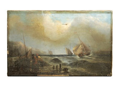 Lot 1124 - A 19TH CENTURY SEASCAPE OIL ON CANVAS