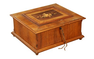 Lot 1045 - A LATE 19TH CENTURY GERMAN FIGURED WALNUT AND INLAID POLYPHON MUSIC BOX