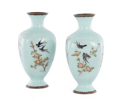 Lot 527 - A PAIR OF JAPANESE MEIJI PERIOD CLOISONNE VASES