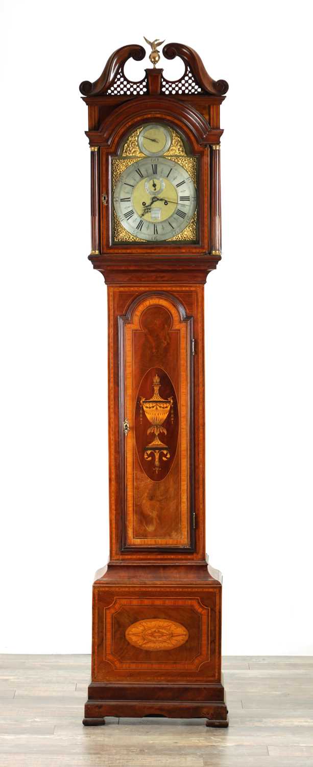 Lot 1336 - JAMES CHATER, LONDON. A GEORGE III INLAID MAHOGANY LONGCASE CLOCK