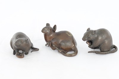 Lot 571 - THREE MINIATURE JAPANESE MEIJI PERIOD PATINATED BRONZE SCULPTURES